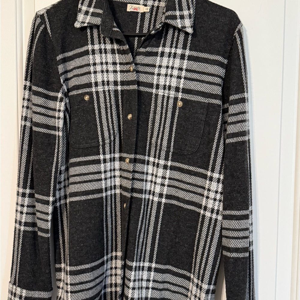 Faherty Charcoal and White Plaid Shirt